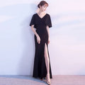 1201# Female Demure Elegant Banquet Black Evening Dress V-neck Slimming Host Dress