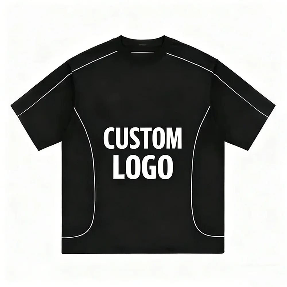 Custom Print Logo Fashion Mans New Unisex Oversized Hip-hop Splicing High Street Letter Casual Embroidery Drop Shoulder 100%