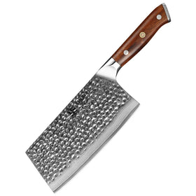 Professional Damascus Steel Kitchen Cleaver Knife with Desert Iron Wood Handle
