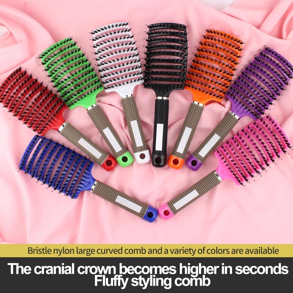 Barber Tools Ionic Bristle & Nylon Vent Curved Plastic Ribs Fluffy Styling Comb Scalp Massage Custom Logo Large Paddle Shape