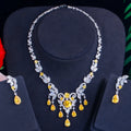 High Quality Cubic Zirconia Nigeria Tassel Necklace and Earrings Luxury Wedding Brides Yellow Jewelry Sets for Women Party