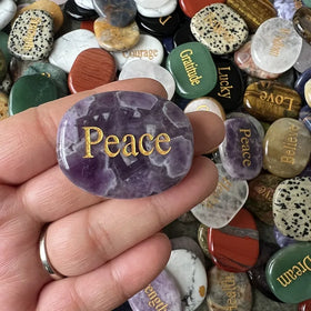 Peace Love Inspirational Engraving Encouraging Amethyst Stones Healing Health Lucky Carved Pocket Thumb Natural Worry Stone