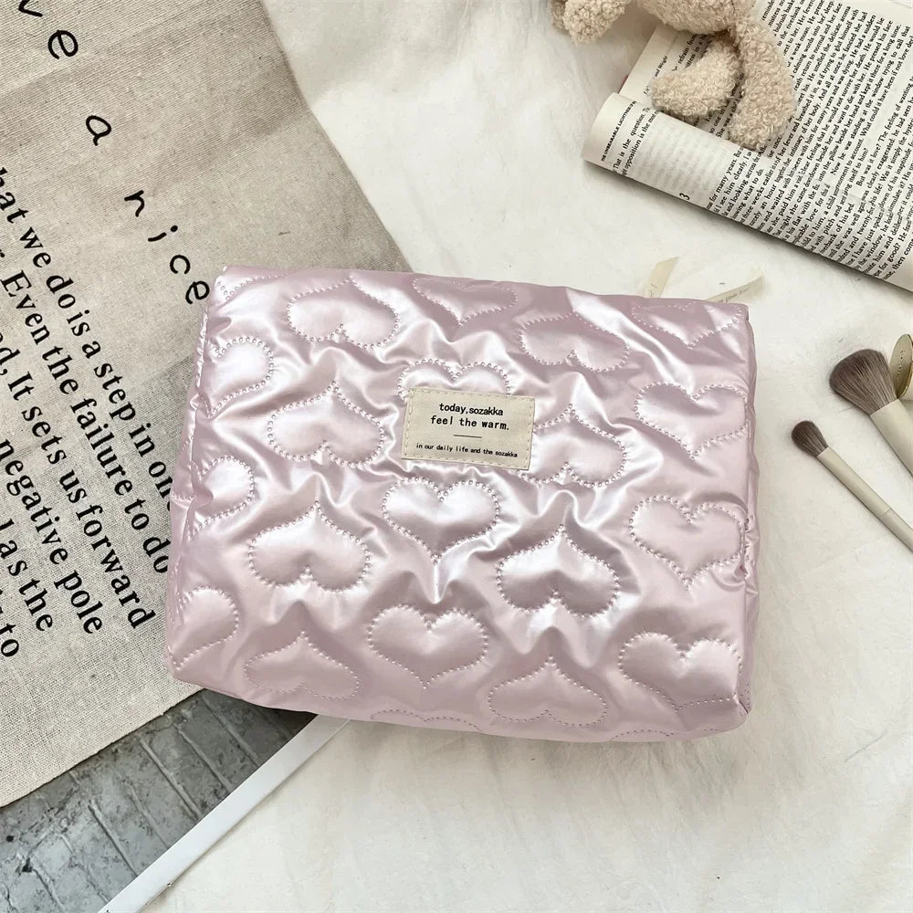 Quilted Love Plaid Women's Cosmetic Bags Makeup Case Pu Leather Ladies Storage Bag Pouch Handbags Sweet Bow Female Clutch Purse