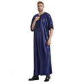 2024 New Middle East Moroccan Robe for Men Breathable Striped Medium Sleeve Embroidered Muslim Robe