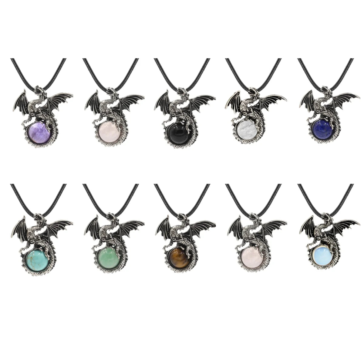 Fashion Natural Stone Crystal Tiger Eye Wing Dragon Beaded Pendant Necklace Accessories Wholesale
