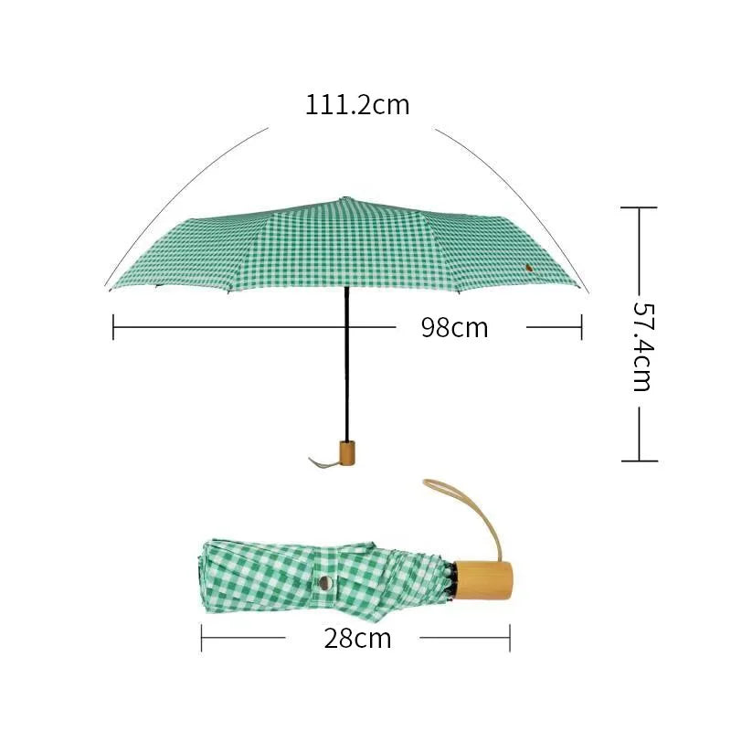 Fahion Three Fold Umbrella Wooden Handle Japanese Umbrella Luxury Rain Ladys Umbrellas