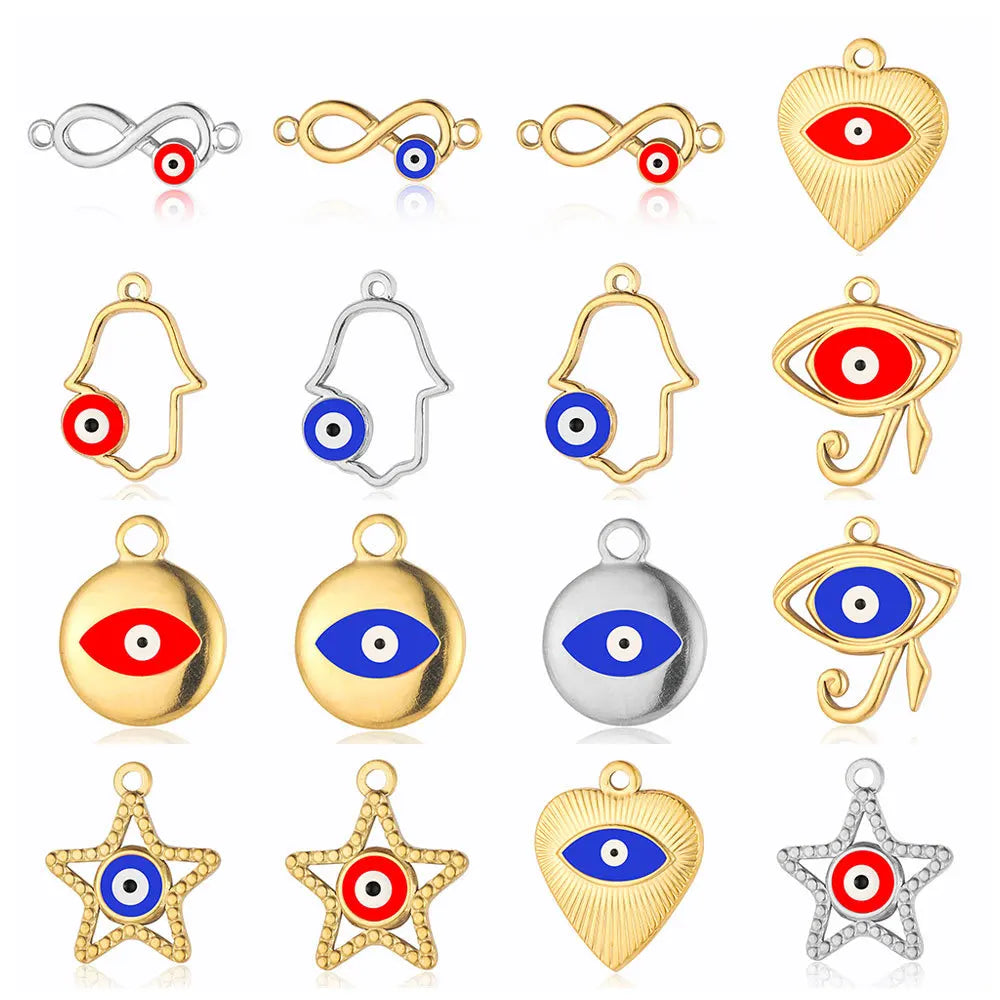 Beimai OEM Classic Charms for Jewelry Making Heart Palm Eye 18K Gold Plated Stainless Steel Pendant DIY Accessories