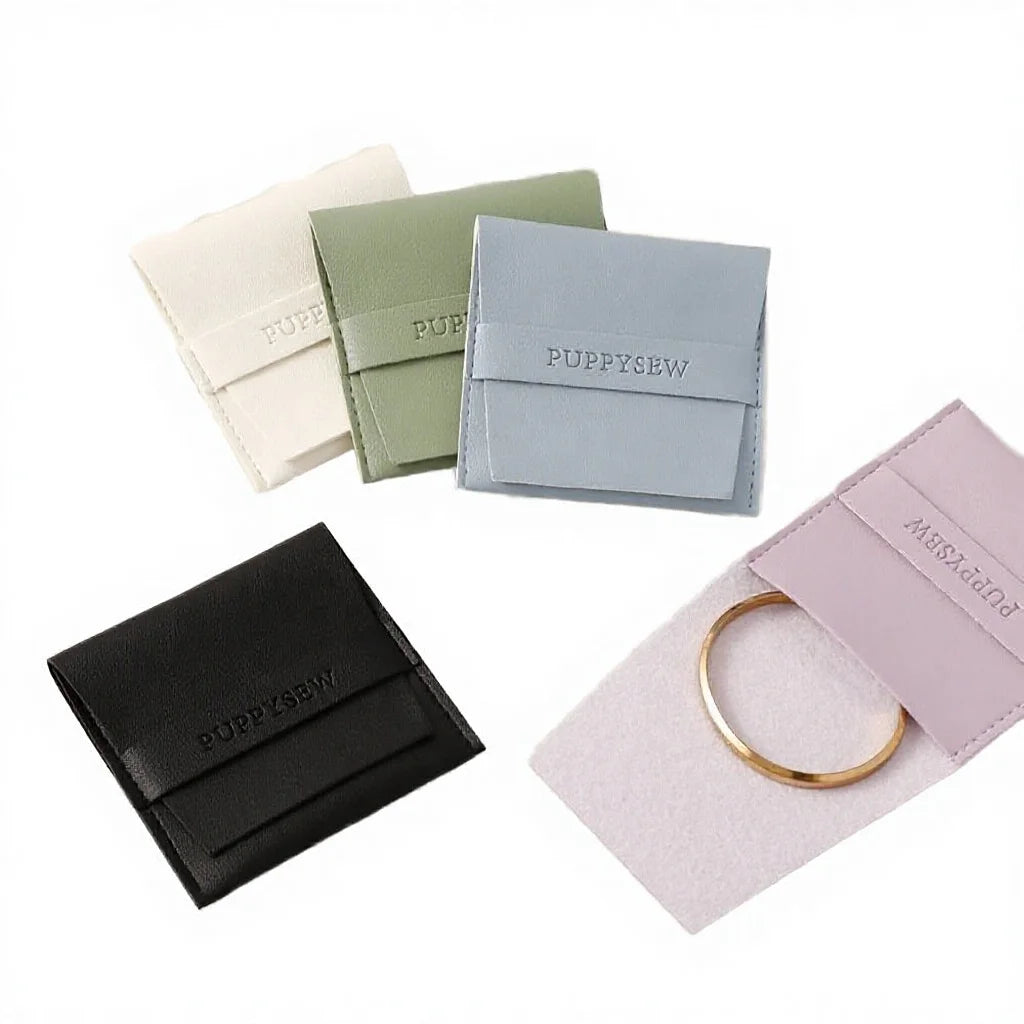 Custom Logo PU Leather Envelope Jewelry Pouch Luxury Jewelry Packaging Bag for Rings Bracelets Necklaces Earrings 8x8cm