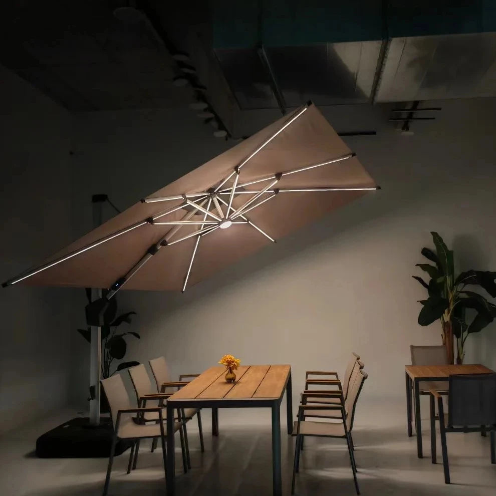 Wholesale Cheap Price Double Layer Solar Umbrella Outdoor Parasol Outdoor Led Light Sun Solar Power Umbrella for Swimming Pool