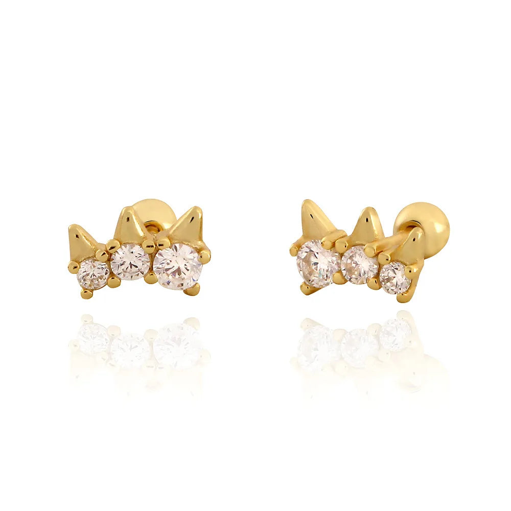 Wholesale Fashion Jewelry 925 Sterling Silver Geometry Round Zircon Shape with Ball Piercing Screwbacks Stud Earring Jewelry