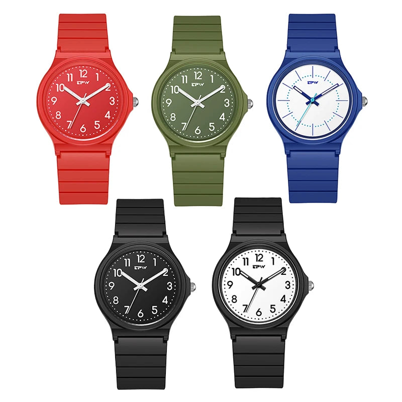 Fashion 30m Water Resistant Ult-thin Student Plastic Watch for Both Boys and Girls Kids Wrist Watches