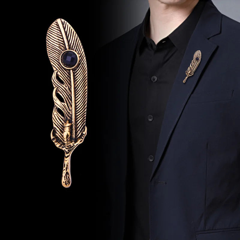 Vintage Metal Eagle Claw Feather Brooch Crystal Leaf Lapel Pin Brooches Coat Suit Badge Brooch for Women Men (KBL160)