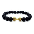 8mm Natural Matte Frosted Black Onyx Lava Rock Stone Beads Metal Dumbbell Accessories Stretch Bracelet for Anniversary Occasions