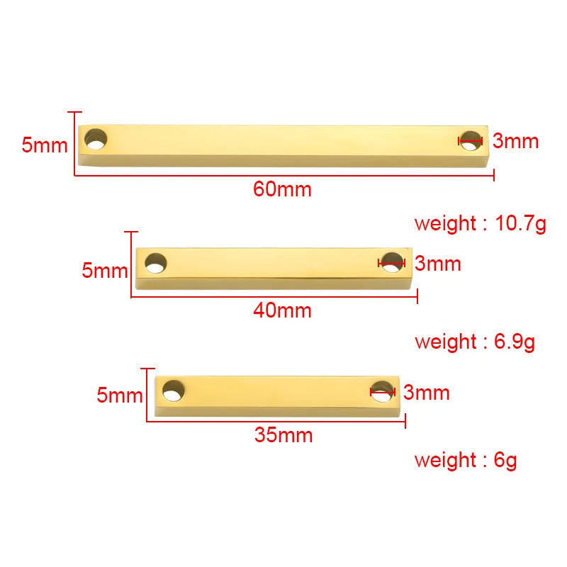 Custom 18K Gold Plated Stainless Steel Jewelry Trendy 3D Rectangular Double-Hole Mirror Engraved Vertical Bars Pendant Link