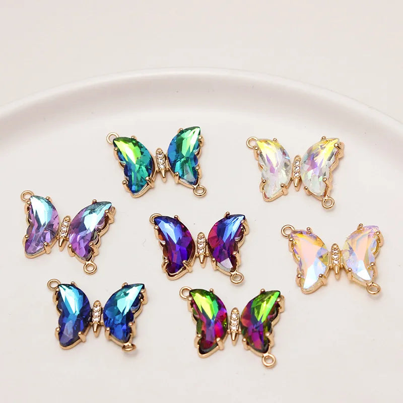 Delicate 21*18mm Colorful Butterfly Pendant Gold Plated Zircon Pendant for DIY Necklace Bracelet Making Jewelry Accessories