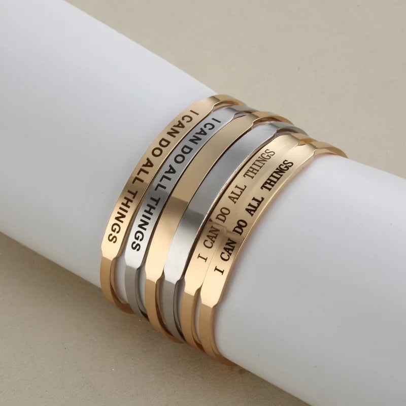 6MM Custom Name Laser Logo Wholesale C Shape  Gold Plated Friendship Gifts Stainless Steel Simple Bracelet for Woman Jewelry