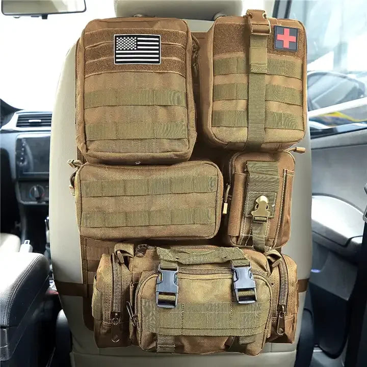 Multi Pockets Tactical Car Seat Back Organizer With 5 Detachable Pouches Molle Pouch Car Organizer Storage Bag