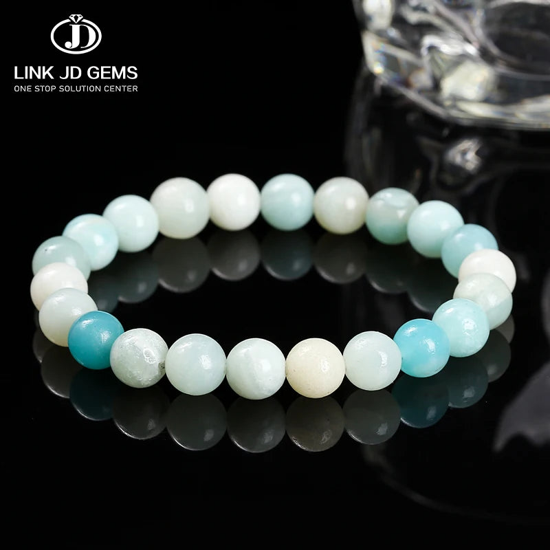 JD Good Quality Fashion Natural Jewelry Blue Amazonite Stones Beads Strong Elastic Bracelet Suitable for Men and Women