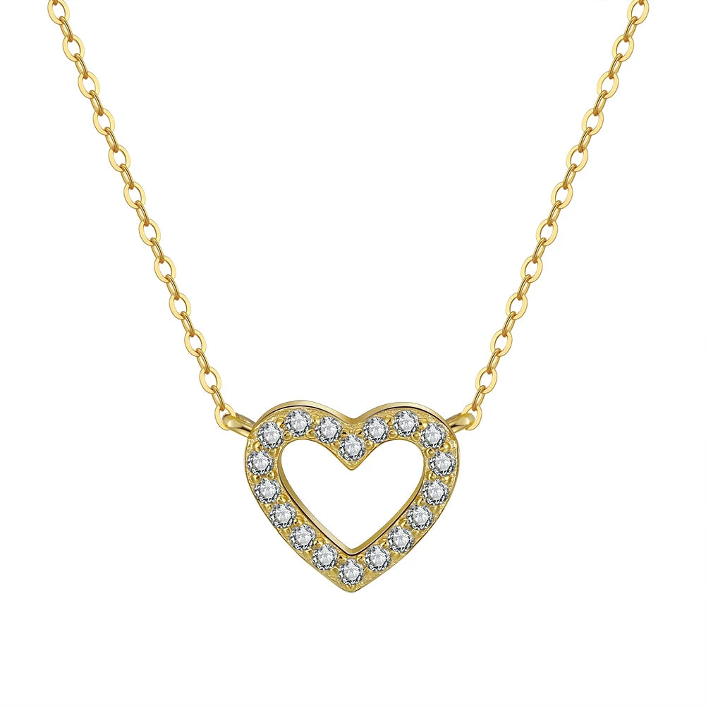 RINNTIN APN09 Custom Women Fashion 925 Sterling SIlver Jewelry Gold Plated CZ Cubic Zirconia Diamond Full Heart Necklace