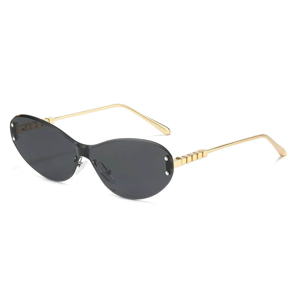 DOISYER 2025 Women's Vintage Design Oval Metal Sunglasses New Rimless UV400 Sun Glasses with Small Frame PC Material