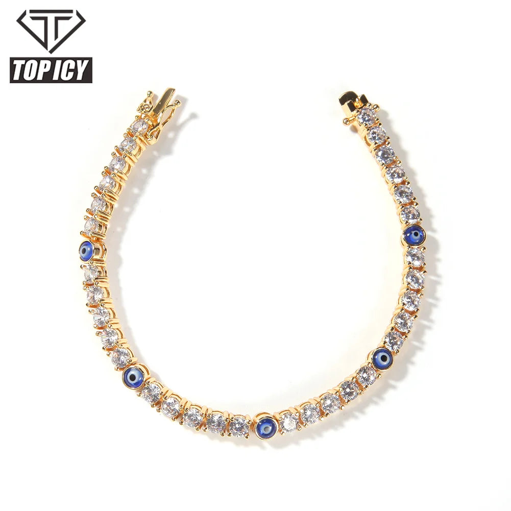 2021 Fashion Hot Selling 4mm Hip Hop Gold Silver Chain Gold Plated Bracelet Evileye Bracelet