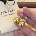 Crown Earrings 14mm Perfect Artificial Crystal Imitation Southern Sea Gold Pearl Earrings