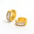 Trendy 18K Gold Plated Huggie Earring Band Shiny Rectangle Zirconia Half Pave Stainless Steel Wholesale for Gifts