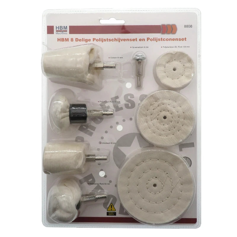 8Pcs Polishing Wheel Set with Cone/Pillar/Mushroom Shape Buffing Wheels Pure Cotton Cloth for Metal Jewelry Wood Glass Finishing
