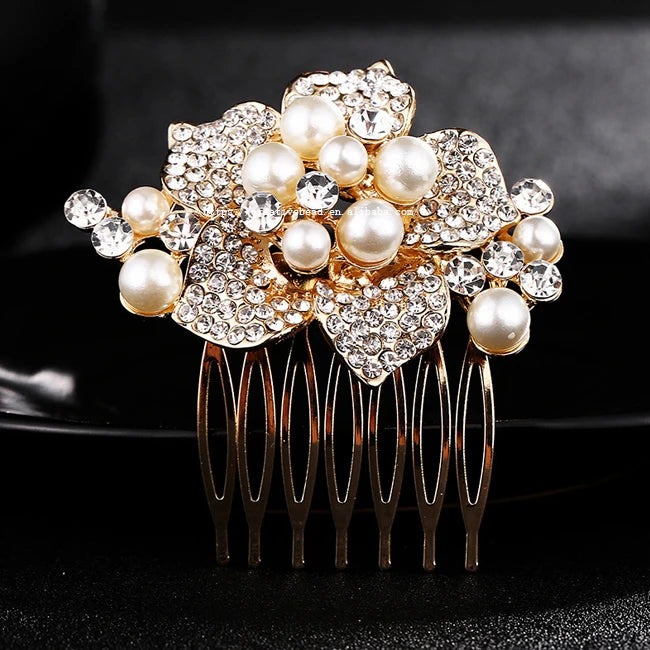 2026 Fashion Jeweled Crystal Wedding Rhinestone Pearl Comb and Bridal Rhinestone Comb for Hair Tiara