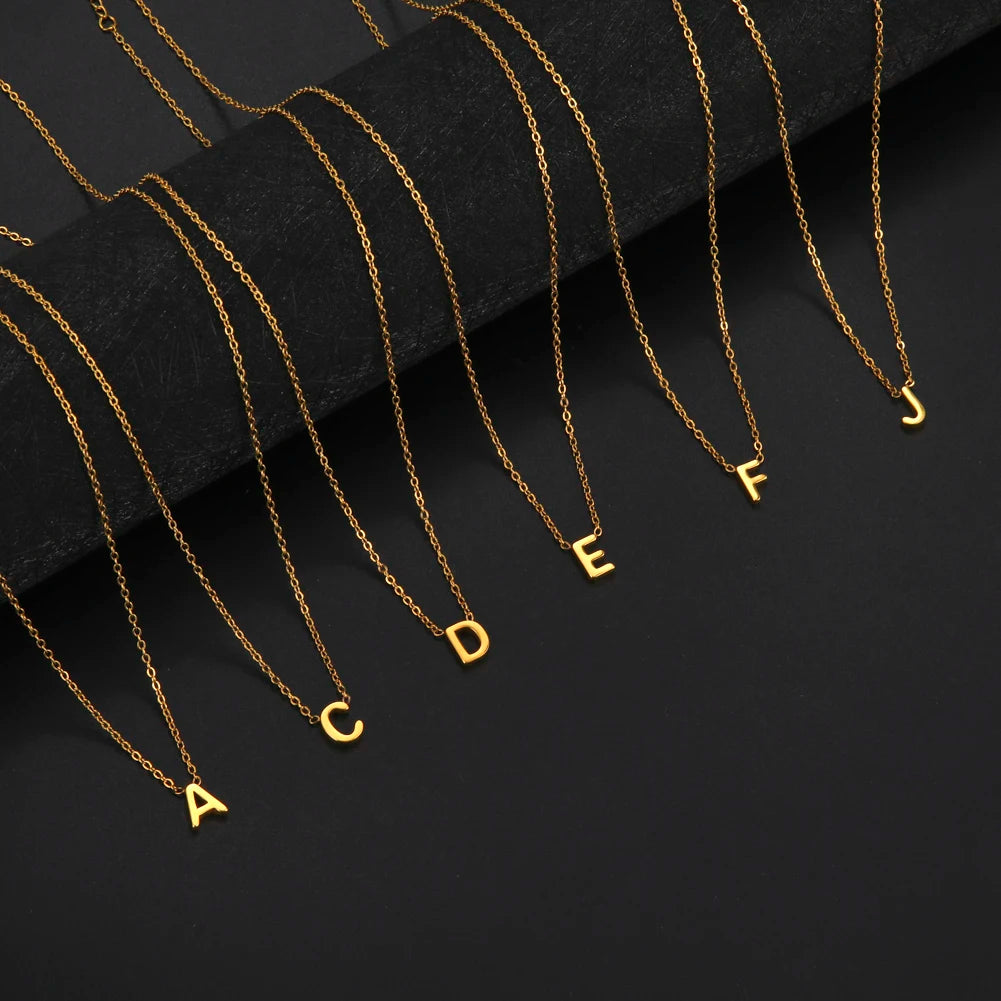 Stainless Steel A-Z Initial Letter Necklace for Women Trend Minimalist Alphabet Choker Neck Chain Jewelry Birthday Gift