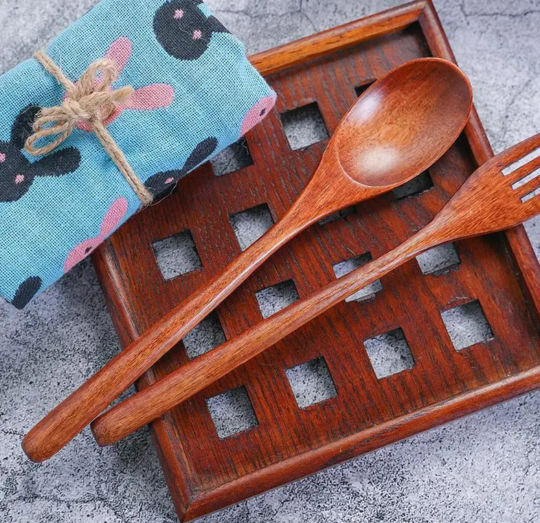 Factory Newest Design Curved Handle Nanmu Products Wooden Spoon and Fork