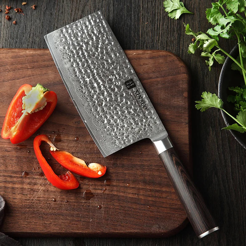 High Quality 67 Layers Damascus Cleaver Chopping Knife With Pakka Woood Handle