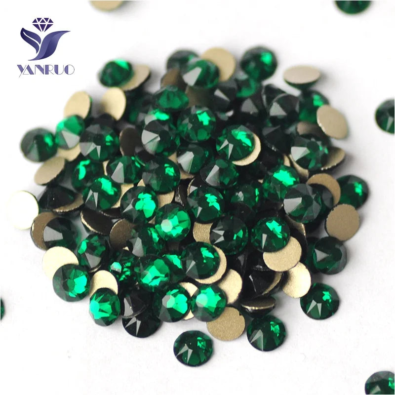 YANRUO Crystal Emerald Color 2088 16 Cuts Glass Stones Nail Rhinestones Bulk