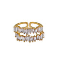Wholesale Female Make Fashion Brass Alloy Open Cuff Finger Ring Real Gold Plated Two Rows Zircon Beads Charm