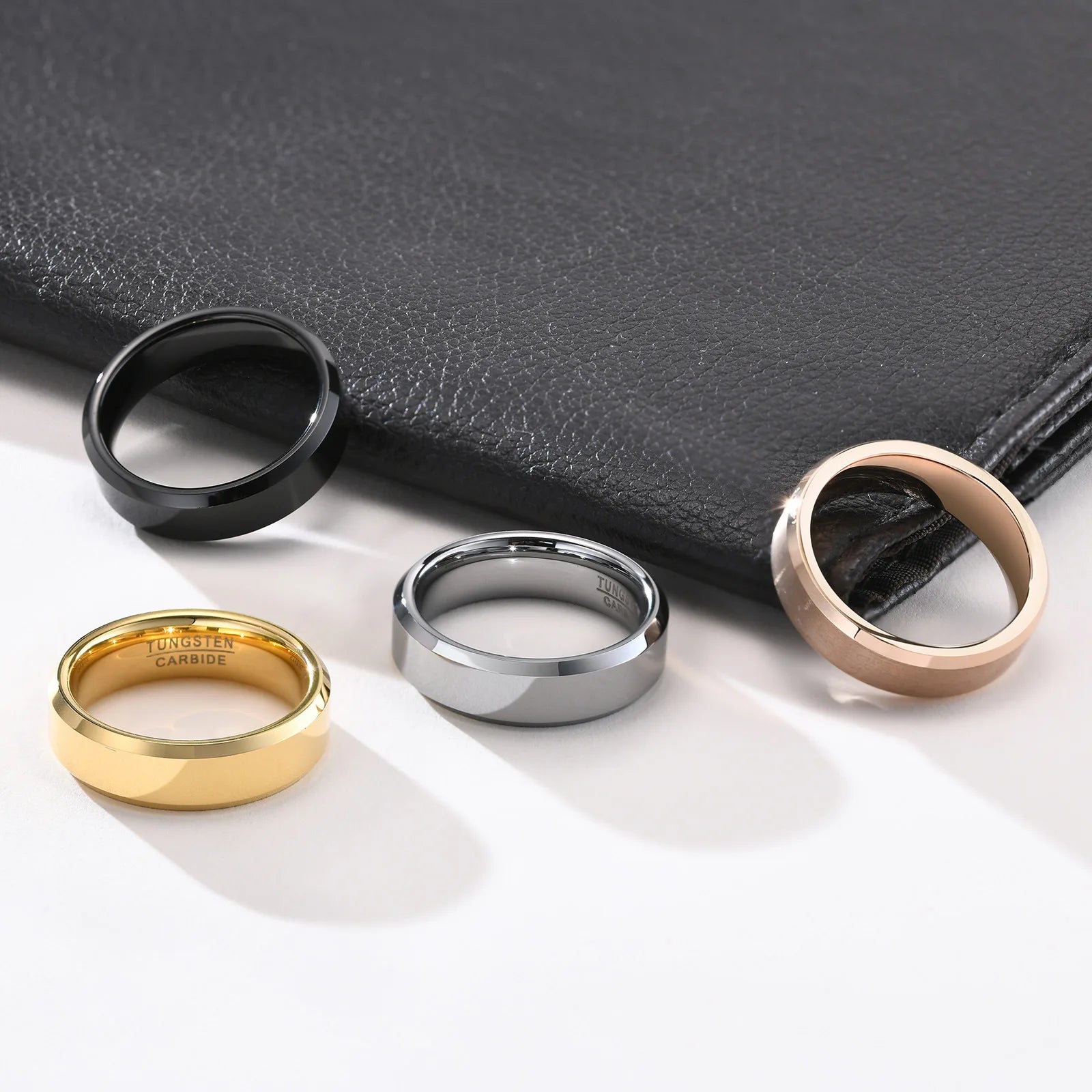 Poya Comfort Fit Plain Engagement Promise Band 6mm Beveled Black Rose Gold Silver Tungsten Ring for Boys Men