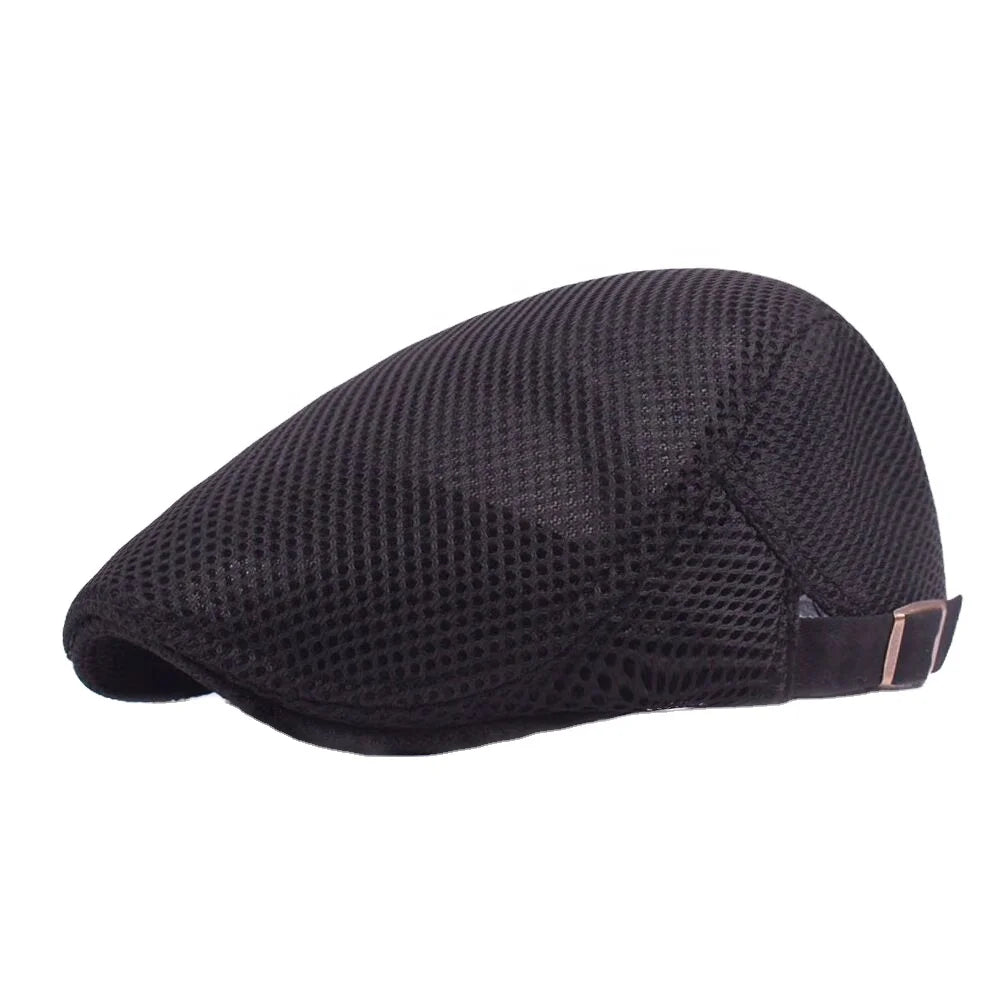 Men's Mesh Flat Cap Breathable Summer Newsboy Hat Beret Cabbie Ivy Gatsby Newsboy Hat for Driving Hunting