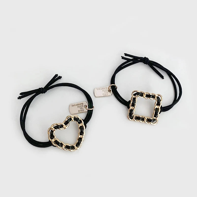 Fashion Elegant Female Metal Hair Tie Korean Simple Hair Accessories Ins Geometric Hollow love Girl Hair Rope