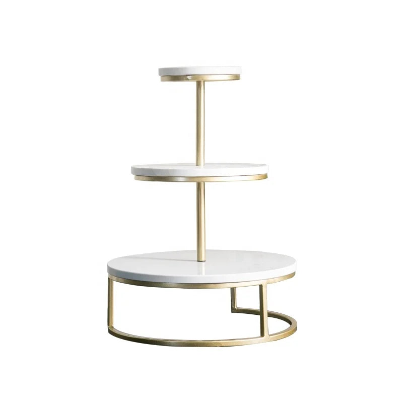 New Design Round White Marble Stone Home Use  High Cake Stand Wedding Gold Black Round Cupcake Tower Stand