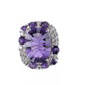 Noble Rhodium Plated 925 Sterling Silver Natural Amethyst Ring for Women Natural Stone Jewelry