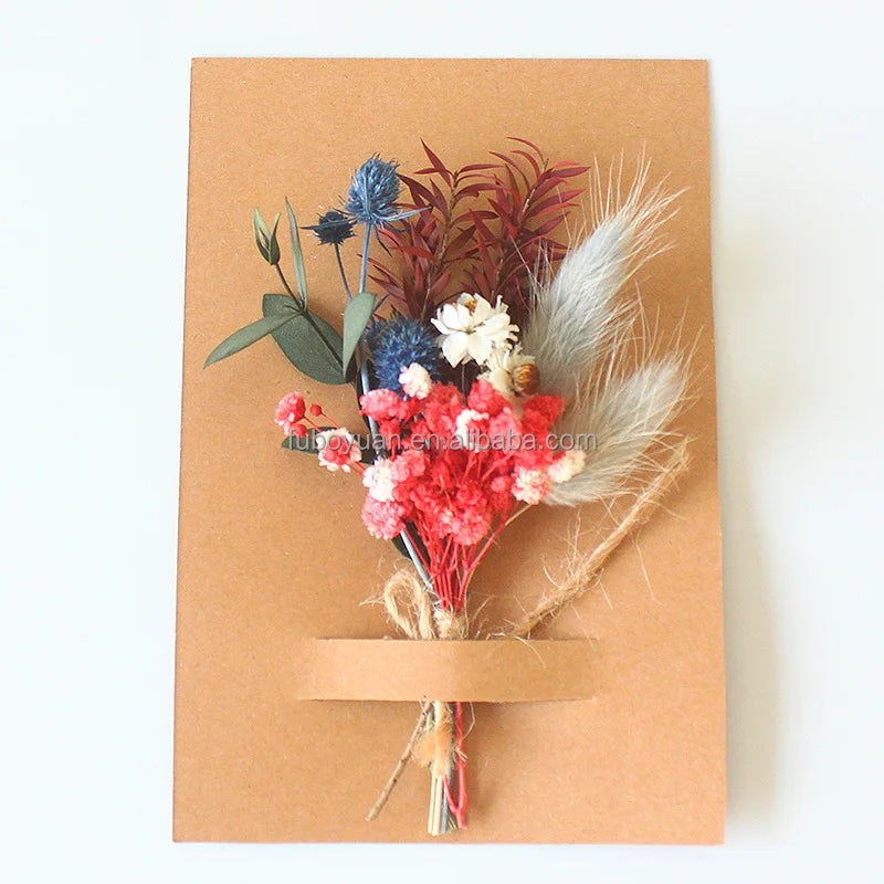 SZ04 Hot Sale Birthday Gift Dried Flower Card Customized Dried Flowers Greeting Card Mini Bouquet Flower Cards for Wholesale