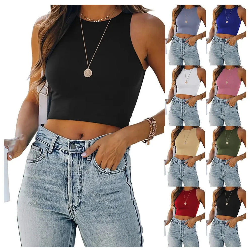 Custom logo Plus Size tank Top Fashion Sleeveless T-shirts Multicolor Women Crop Top Shirt Blanks