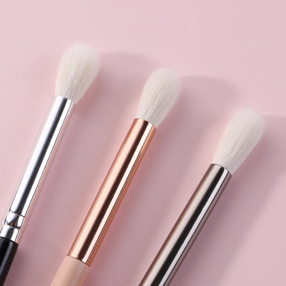 For Single Black Red Pink Glitter Wooden Handle Gold Ferrule Round Goat Hair Fan Brush Private Label Eye Shadow Brushes