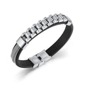 Black Fiber Synthetic Leather Bracelet Bangle Fashion Silver Gold Men's Stainless Steel Bracelet Zircan Hand Jewelry for Men