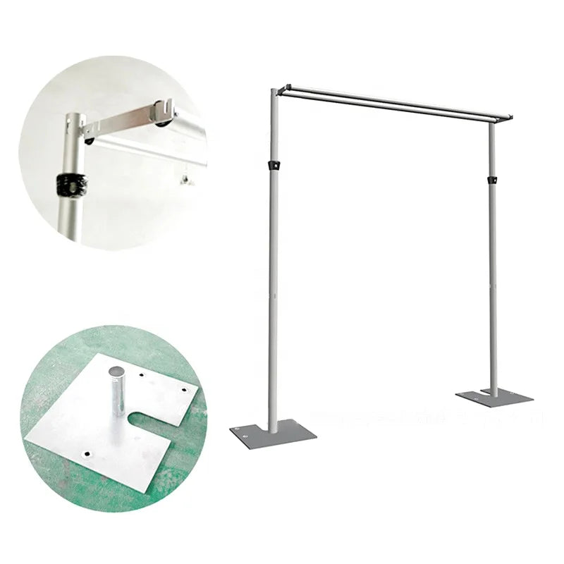 Best Romantic Silver 3-PIECE ADJUSTABLE UPRIGHT SLIP-LOCK Wedding Backdrop Frame (6-14FT) Easy Assembly Low MOQ Wholesale Decor