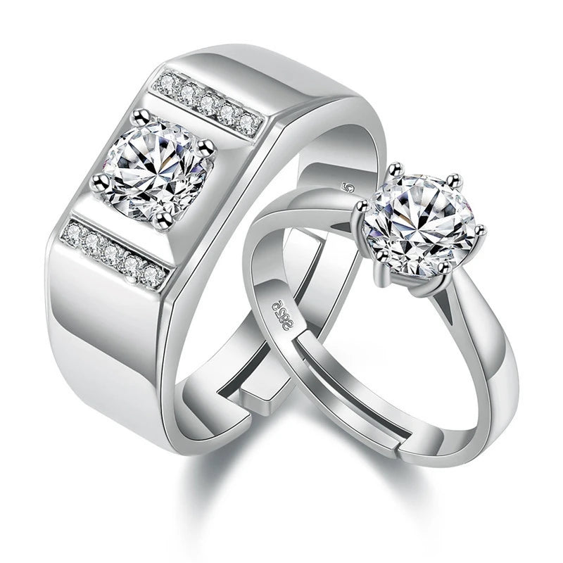 925 Silver Plated Color Mixed Design Diamond Wedding Promise Rings for Couples