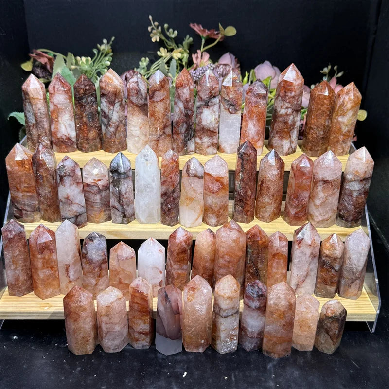 Wholesale Natural Healing Crystal Craft  Healing Stones Red Fire Quartz Point  Tower for Decoration