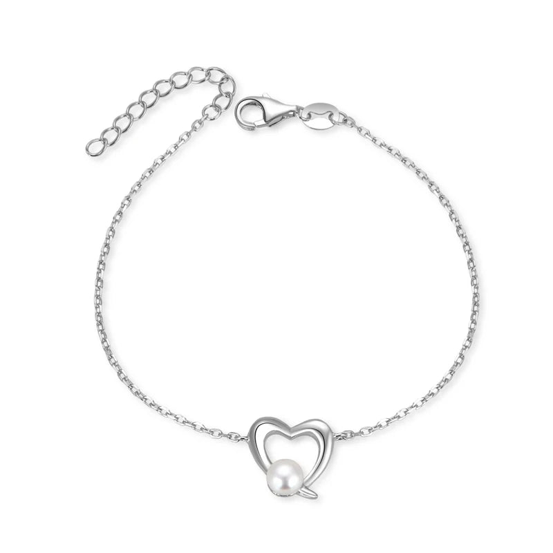Heart Bracelet for Women 925 Sterling Silver Bangle Bracelets Natural Freshwater Pearl Jewelry Charm Link Bracelets