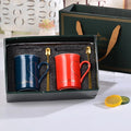 Wholesale Wedding Office Ceramic Box Luxury Set Couple Mug Gift Red Cheap Ceramic Couple Coffee Mug Set with Lid