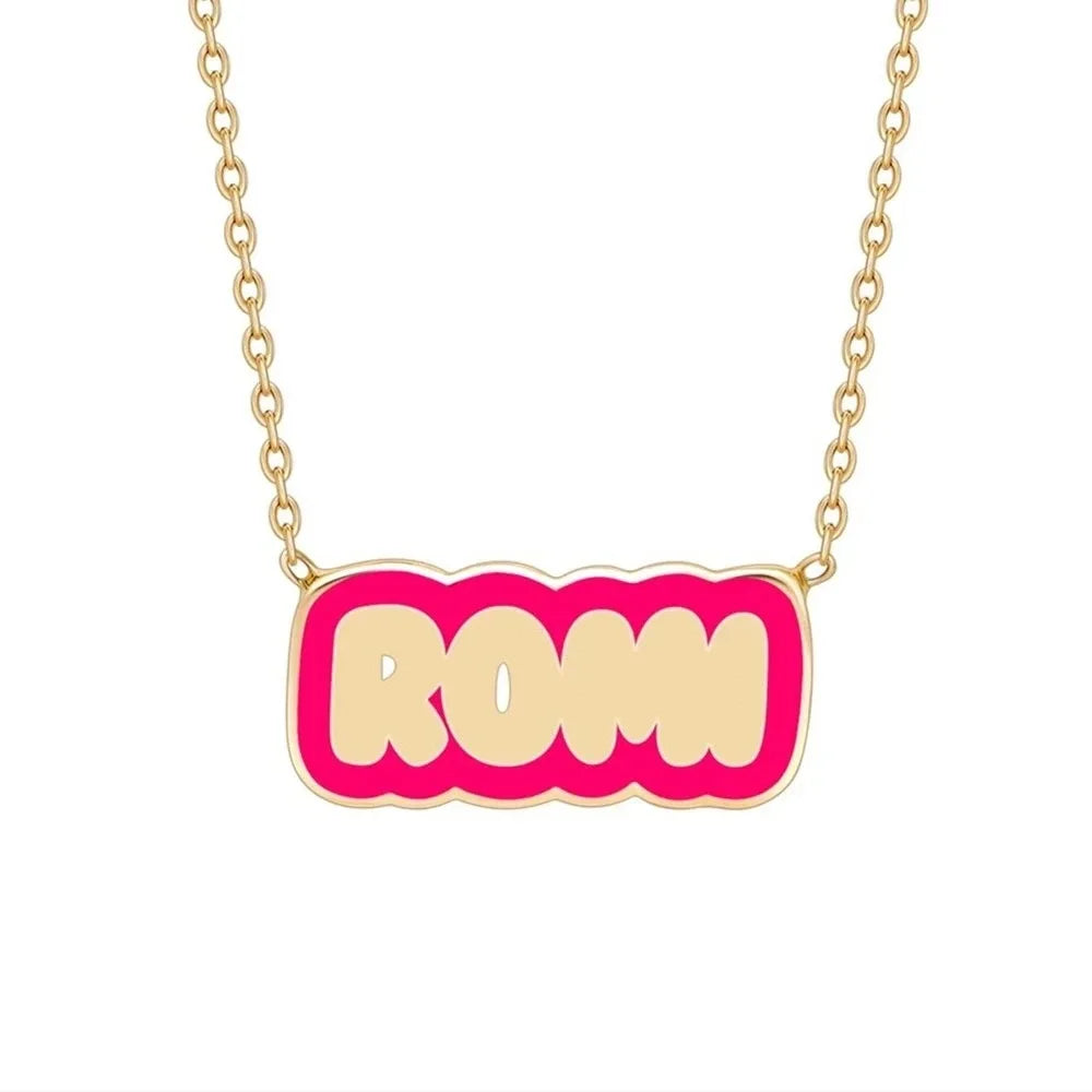 QIUHAN Custom Letter Name Necklace Pendant Stainless Steel Drip Oil Colorful Letter Necklaces