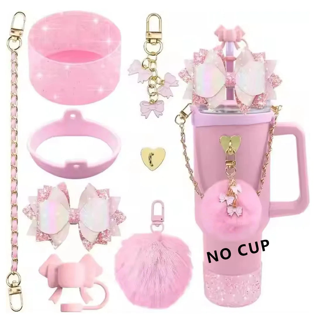 Luxury Water Bottle Holder Chain STL Cup Carrier Strap with Gold Metal Chain and Charm Tumbler Accessories for Travel  Daily Use